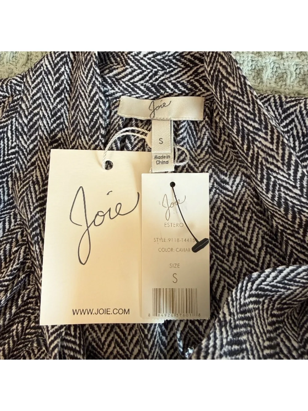 NWT Joie 100% Silk Peplum Tank Top Womens Small Black White Herringbone Shirt